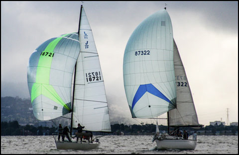 Two boats with spinnakers